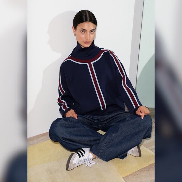 Nomia Track Stripe Mockneck Sweater Womens size Small - Picture 3 of 15